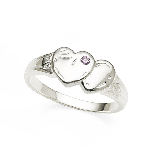 Sterling Silver Children's Lilac Cubic Zirconia Double Heart