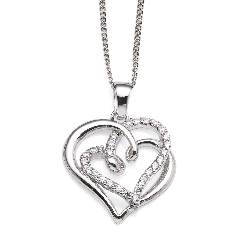 Sterling Silver Cubic Zirconia Double Open Heart Pendant