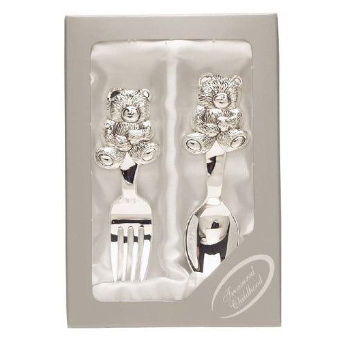 Silver Plated Teddy Bear Spoon & Fork Gift Set