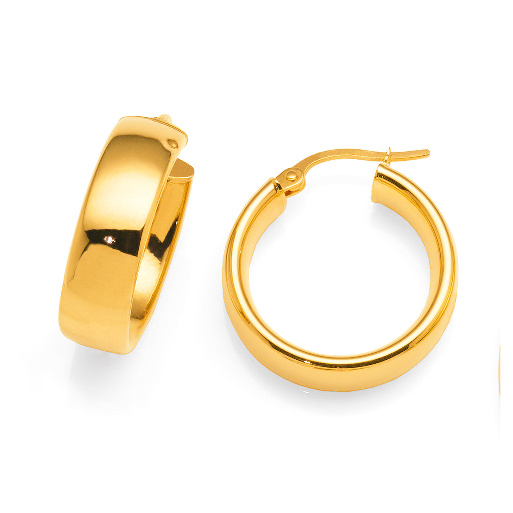 9ct Yellow Gold 5mm Wide 15mm Hoop Earrings