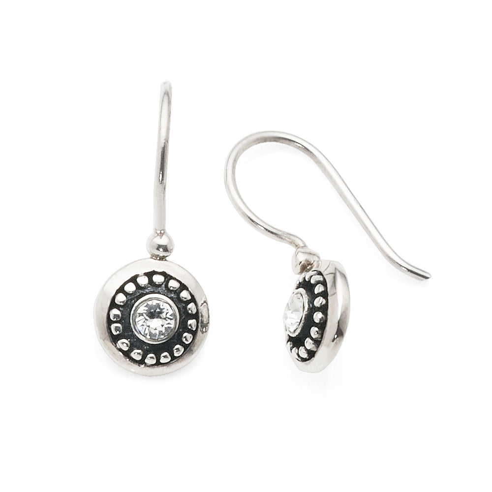 Sterling Silver Round Cubic Zirconia Oxidised Hook Earrings