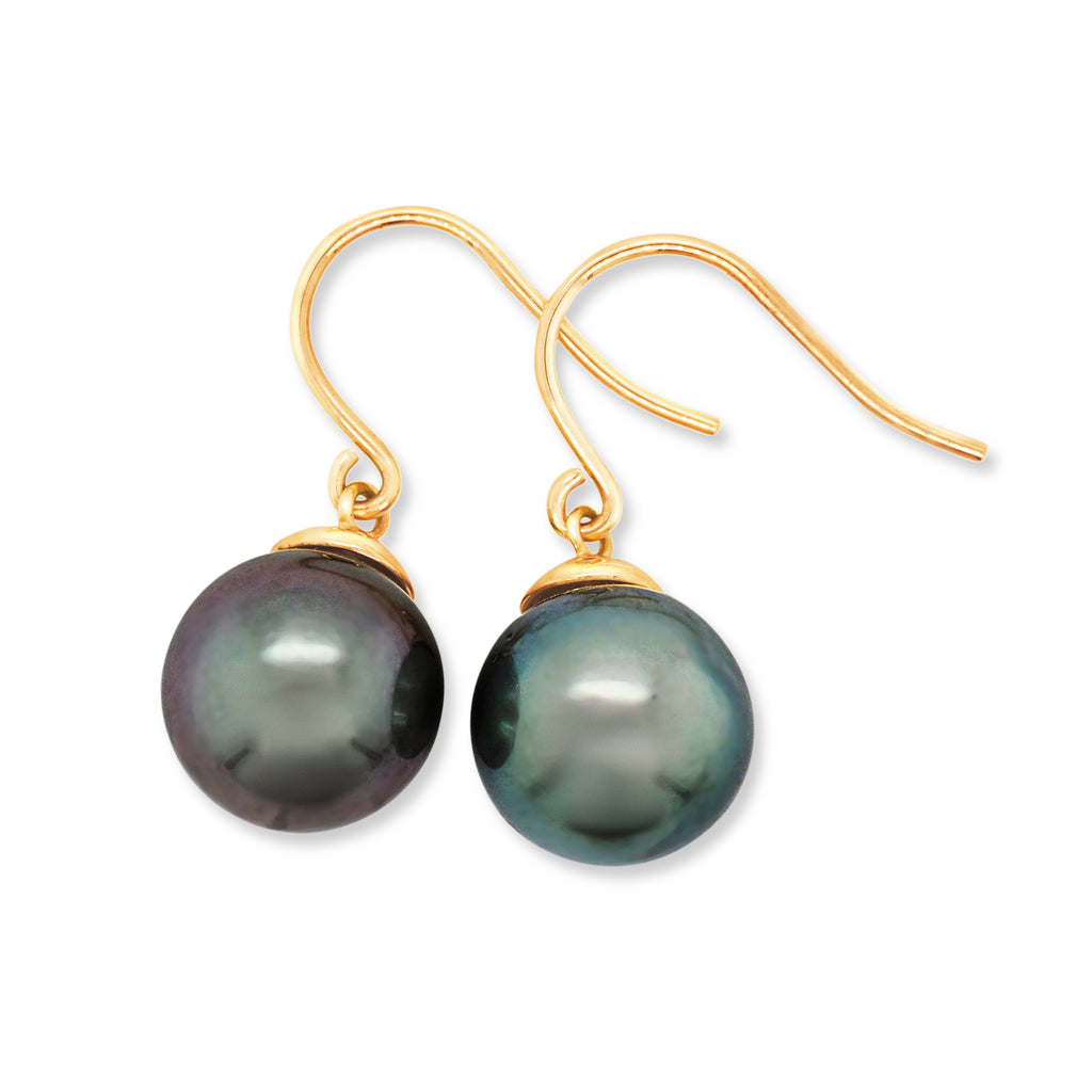 9ct Yellow Gold 8-9mm Tahitian Pearl Hook Earrings