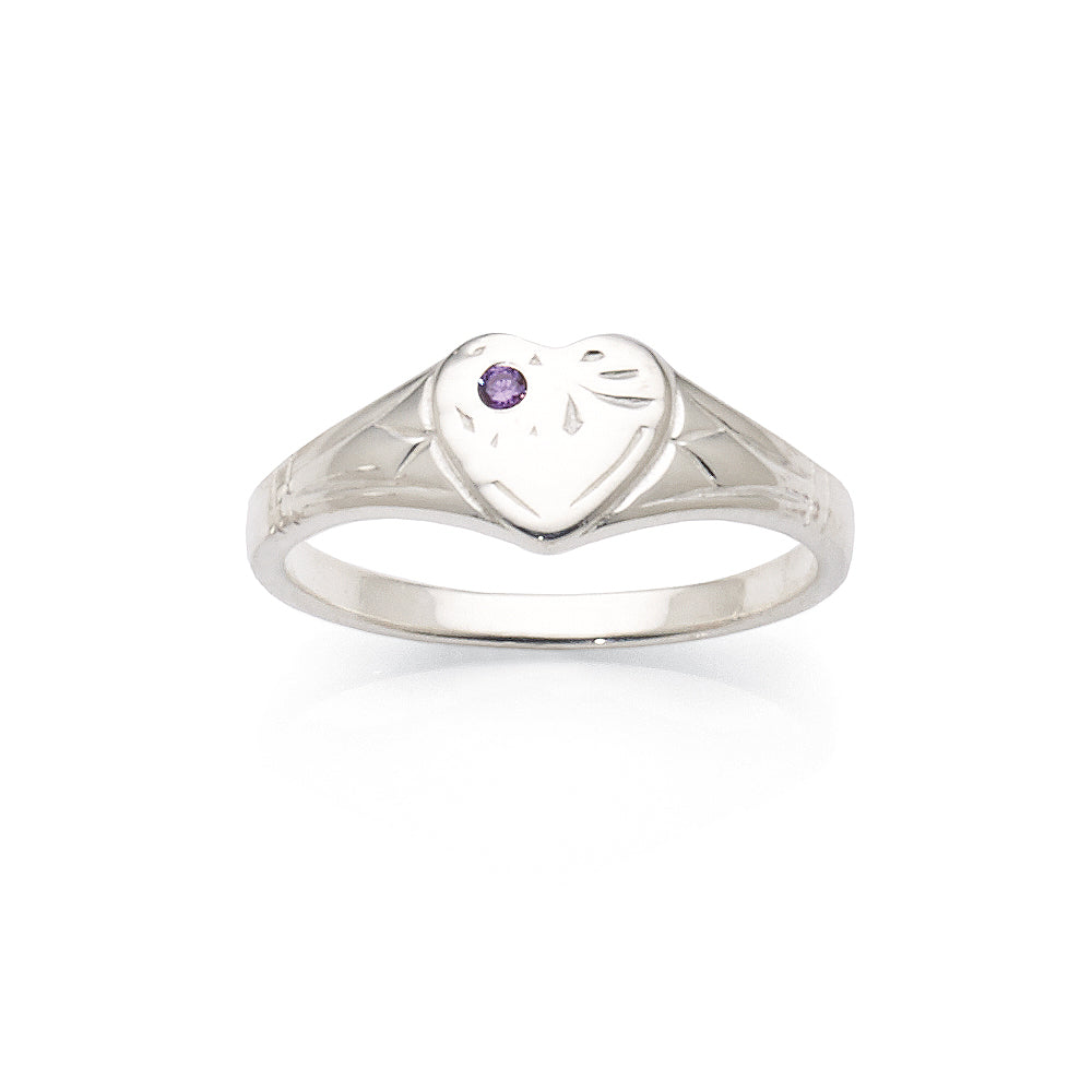 Sterling Silver Purple Cubic Zirconia Children's Signet Ring