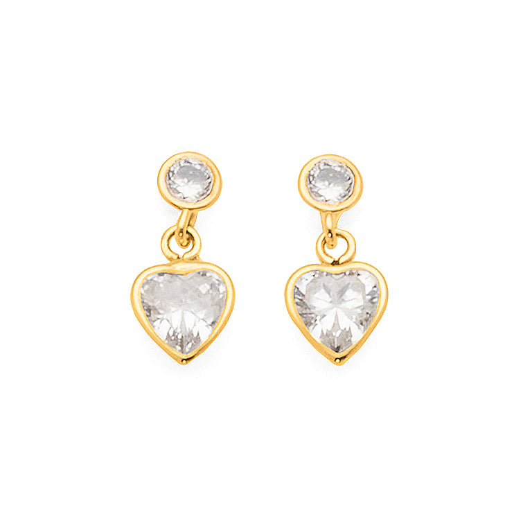 9ct Yellow Gold Cubic Zirconia Heart Drop Stud