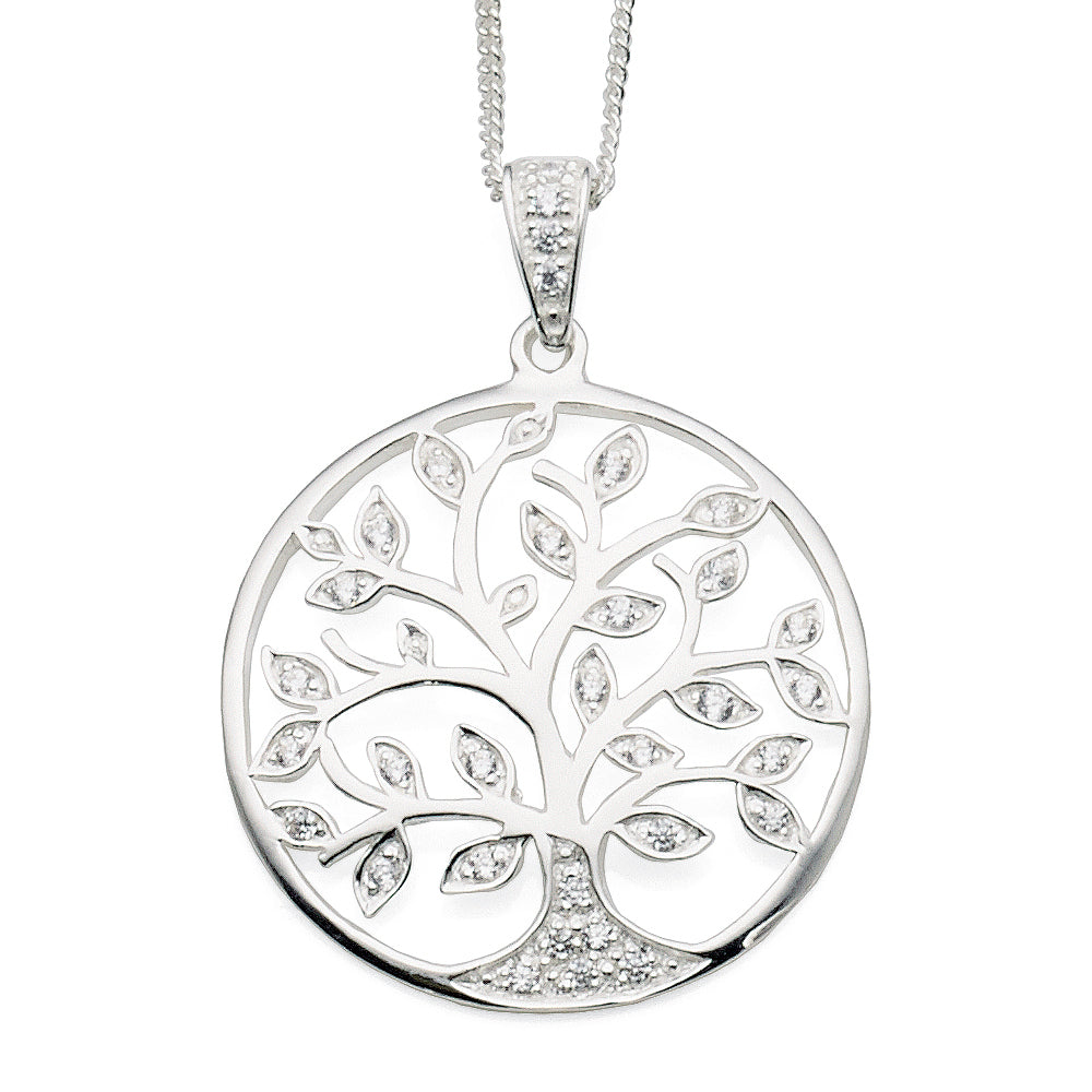 Sterling Silver Cubic Zirconia 30mm Tree of Life Pendant