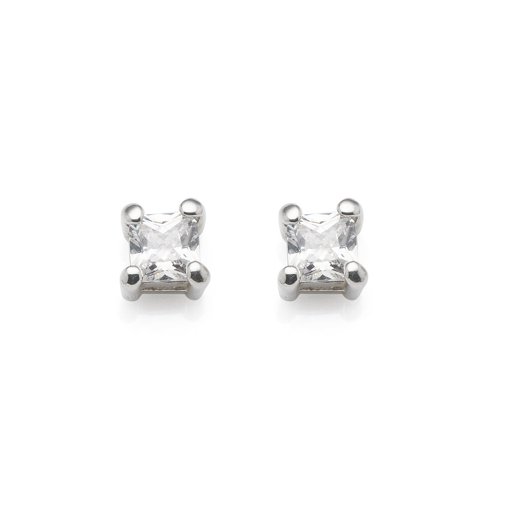 Sterling Silver 4mm Square Cubic Zirconia Studs