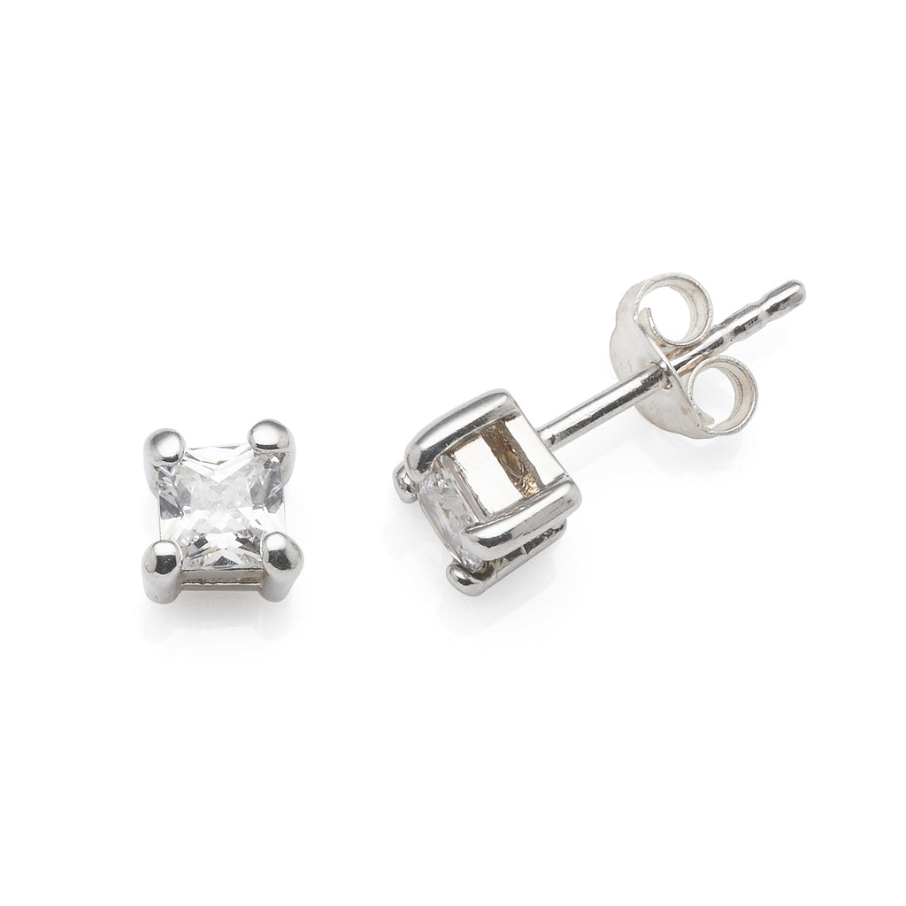 Sterling Silver 4mm Square Cubic Zirconia Studs