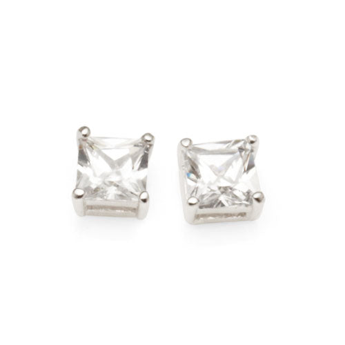 Sterling Silver 6mm Square Cubic Zirconia Studs