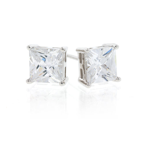 Sterling Silver 7mm Square Cubic Zirconia Studs