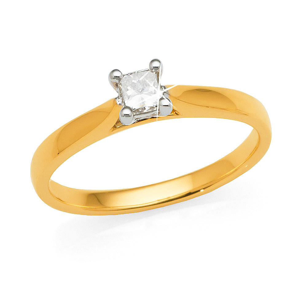 9ct Yellow Gold 0.25CT Princess Cut Diamond Solitaire Engage