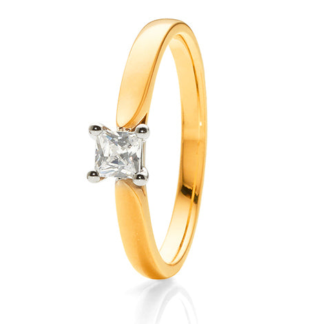 9ct Yellow Gold 0.25CT Princess Cut Diamond Solitaire Engage