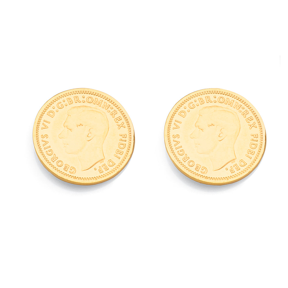 Von Treskow Gold Tone Threepence Coin Studs VTE82SG