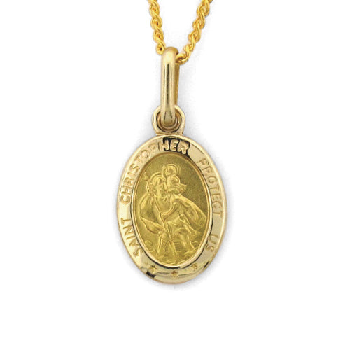 9ct Gold St Christopher Medal 'Protect Us' Pendant