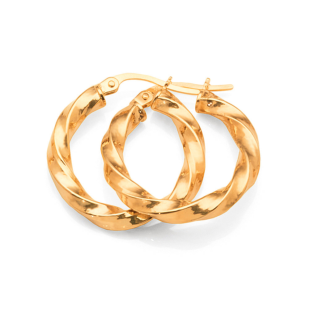 9ct Yellow Gold 15mm Twist Hoop Earrings