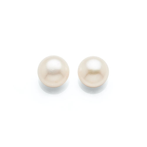 9ct Yellow Gold 10.5mm Button Pearl Studs