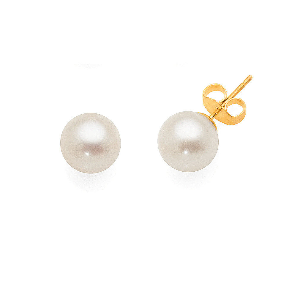 9ct Gold 8mm White Pearl Stud Earrings