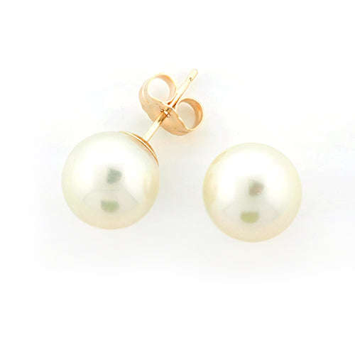9ct Gold 8.5mm White Pearl Stud Earrings