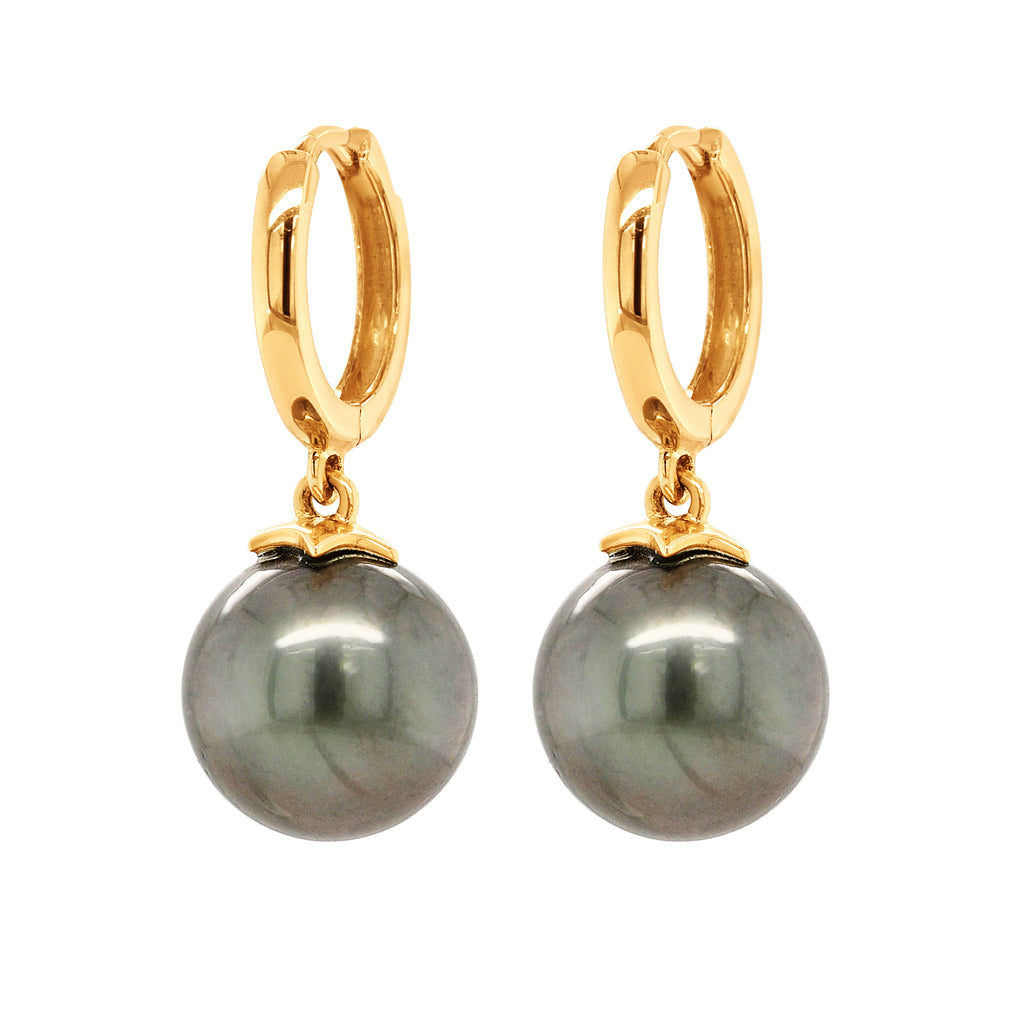 9ct Yellow Gold 9-10mm Tahitian Pearl Huggie Earrings