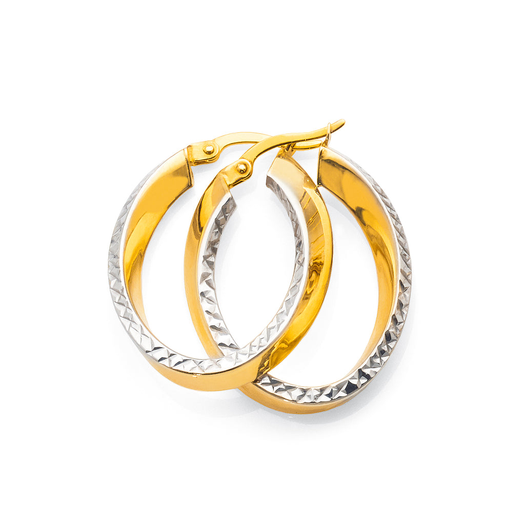 Yellow & White Gold Bonded 25mm Oval Hoop Earrings