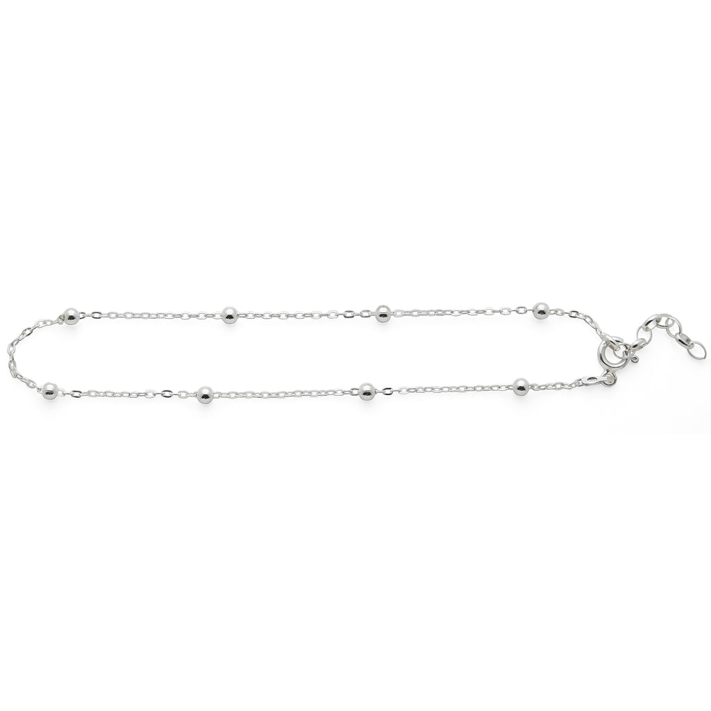 Sterling Silver Fixed Ball Trace Anklet