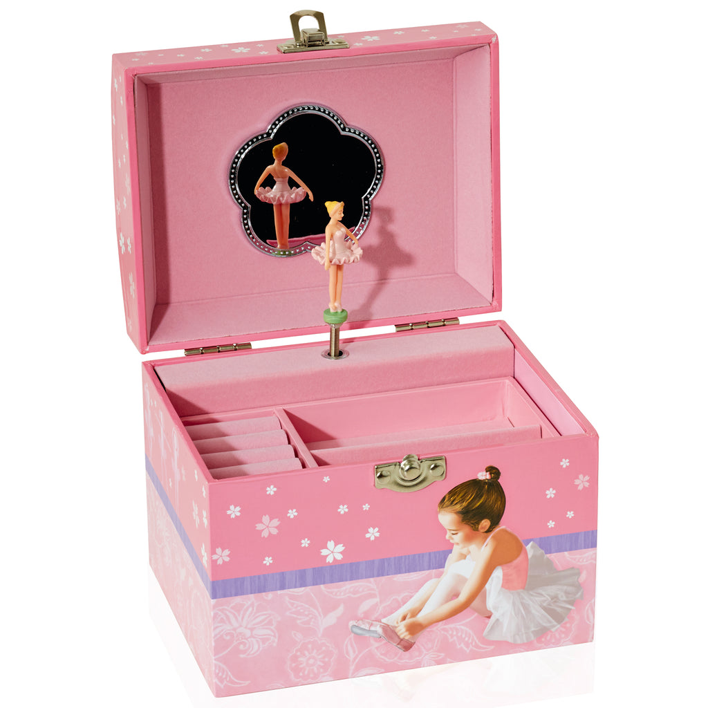 Pink Ballerina Dome Top Musical Jewel Box With Pearl Handle