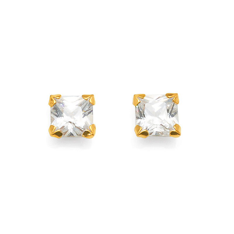 9ct Yellow Gold Cubic Zirconia 5mm Square Studs