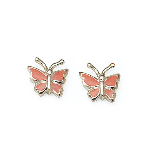 Sterling Silver Pink Butterfly Stud Earrings