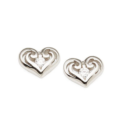 Sterling Silver Cubic Zirconia Heart Studs