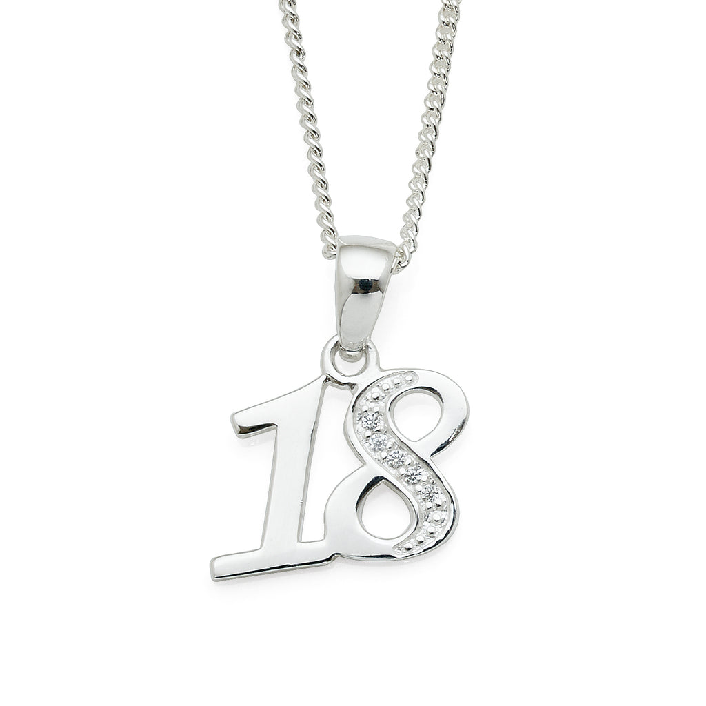 Sterling Silver 15mm Cubic Zirconia '18' Pendant