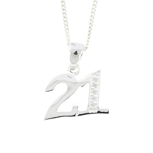 Sterling Silver 15mm Cubic Zirconia '21' Pendant