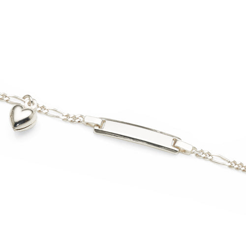 Sterling Silver Hanging Puff Heart Charm ID Bracelet