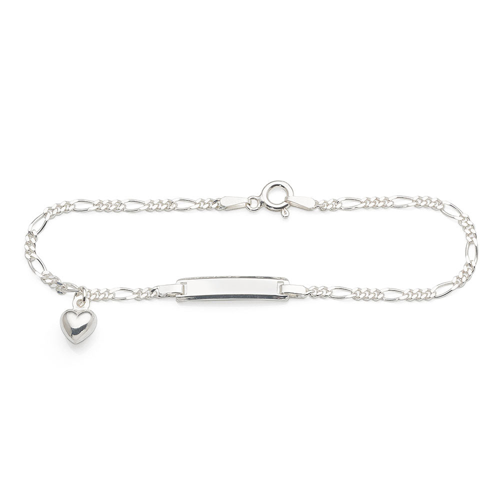 Sterling Silver Hanging Puff Heart Charm ID Bracelet