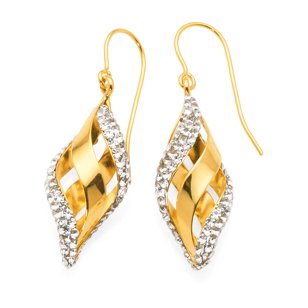 Yellow Gold Bonded Crystal Hook Earrings