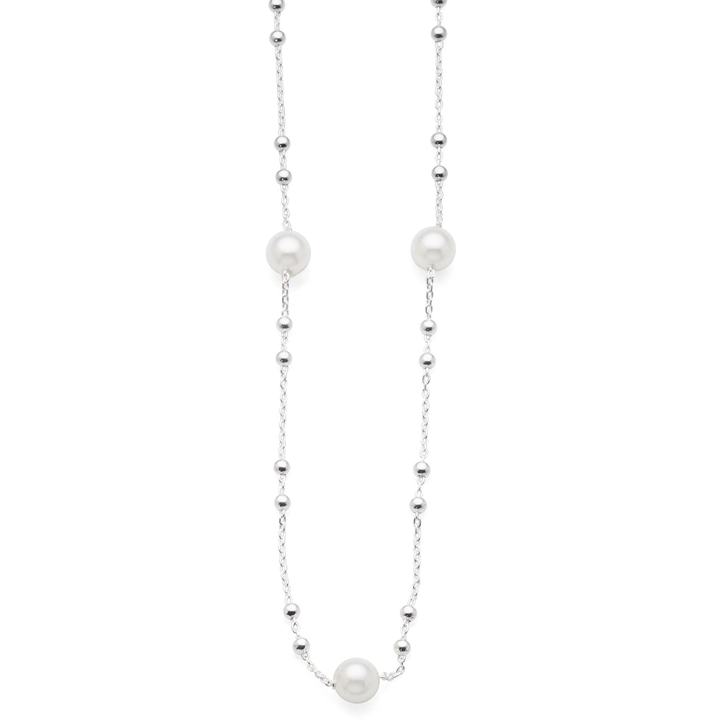 Sterling Silver Pearl 43cm Trace Chain Necklet