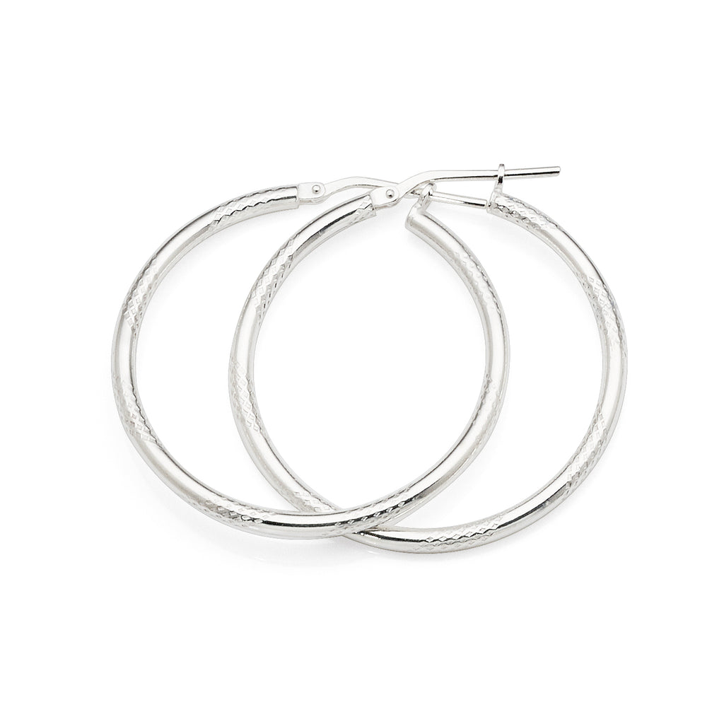 Sterling Silver Patterned 30mm Hoops