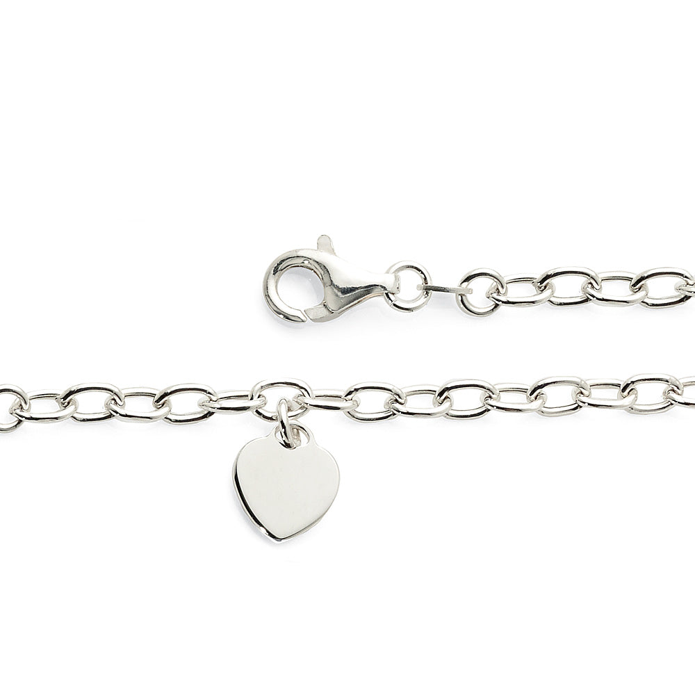 Sterling Silver Heart Charm Oval Belcher Bracelet