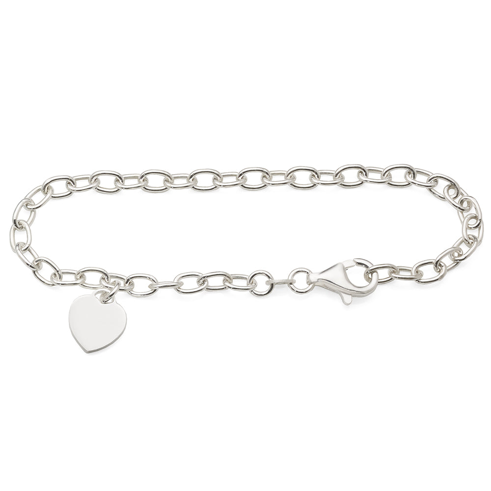 Sterling Silver Heart Charm Oval Belcher Bracelet