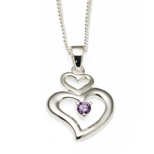 Sterling Silver Purple Cubic Zirconia Heart Pendant