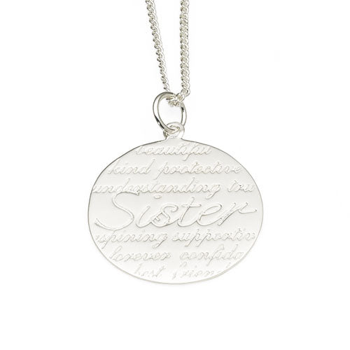 Sterling Silver 'Sister' Round Disc Pendant