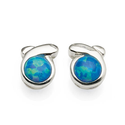 Sterling Silver Created Blue Opal Studs