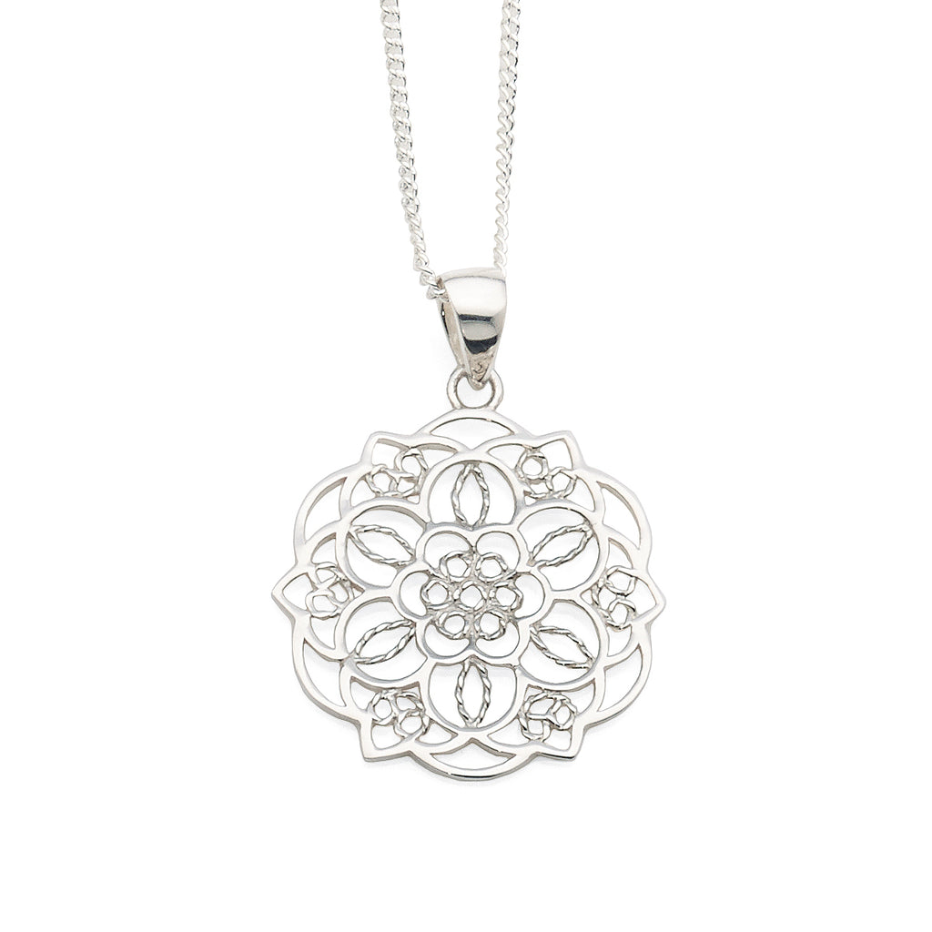 Sterling Silver Open Etched Flower Pendant