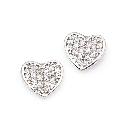 Sterling Silver Cubic Zirconia Heart Stud Earrings