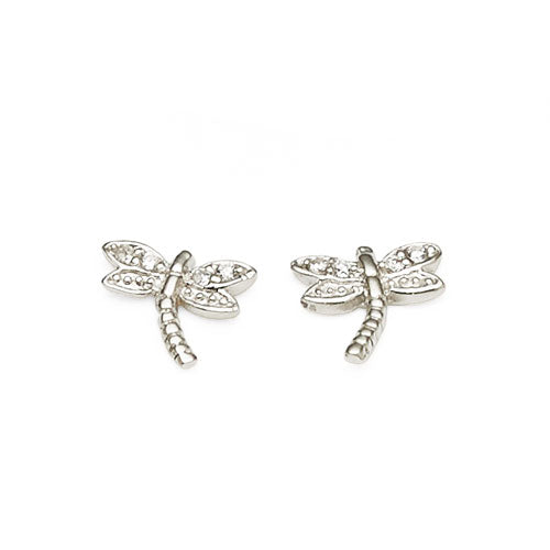 Sterling Silver Cubic Zirconia Dragonfly Studs