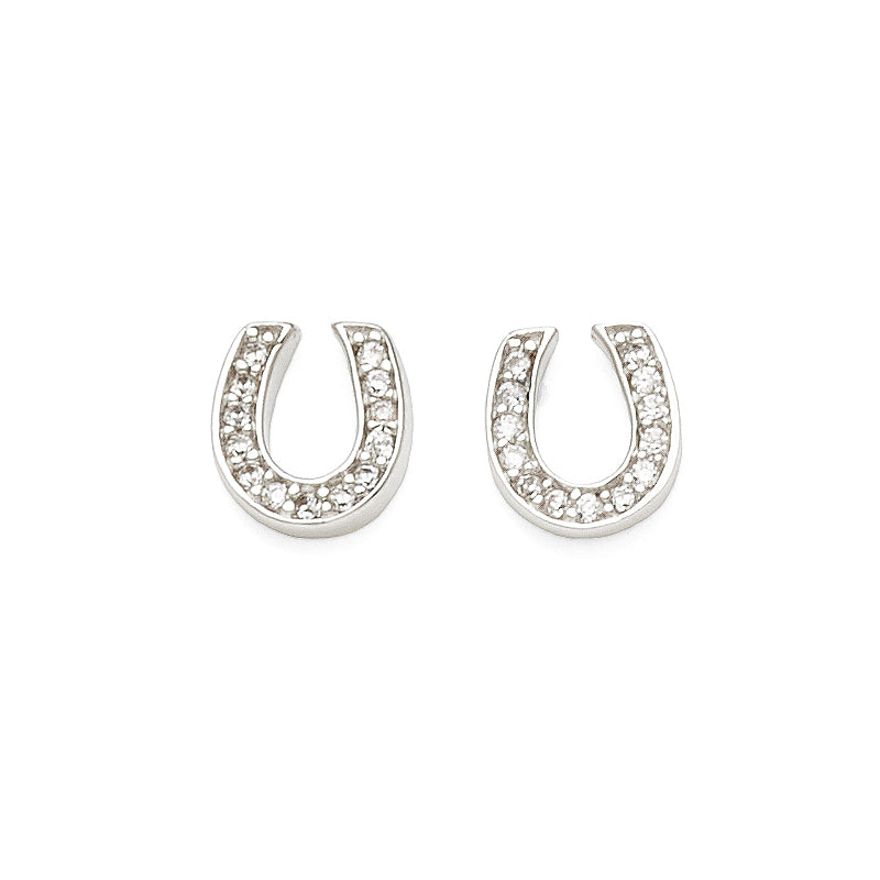 Sterling Silver Cubic Zirconia Horse Shoe Studs