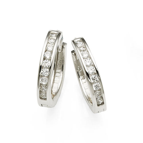 Sterling Silver Cubic Zirconia 14mm Channel Set Hoops