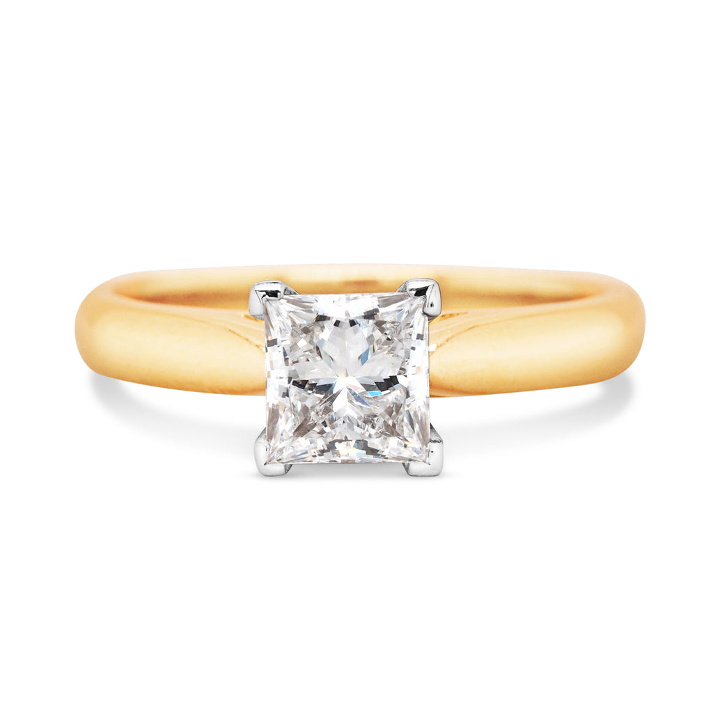 18ct Gold Lab Grown 1.02CT Princess Cut Diamond Solitaire Ri