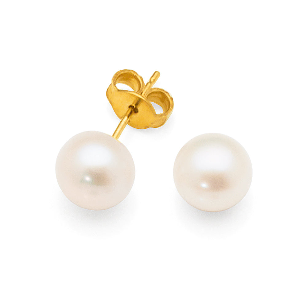 9ct Yellow Gold 7mm Button Pearl Studs