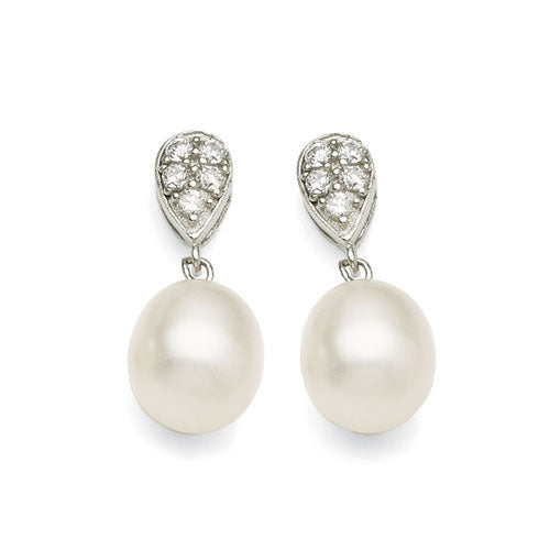 Sterling Silver 8mm Pearl & Cubic Zirconia Studs