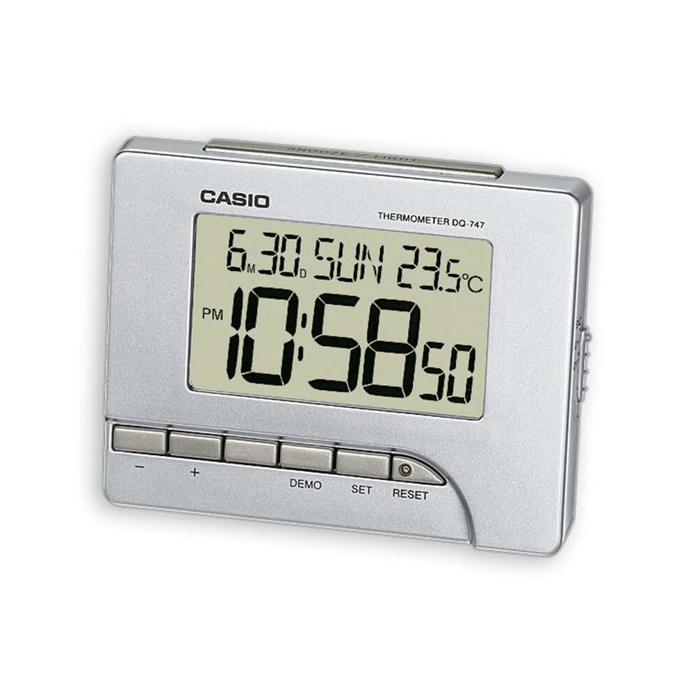 Casio Silver Digital Bedside Alarm Clock With Thermometer DQ