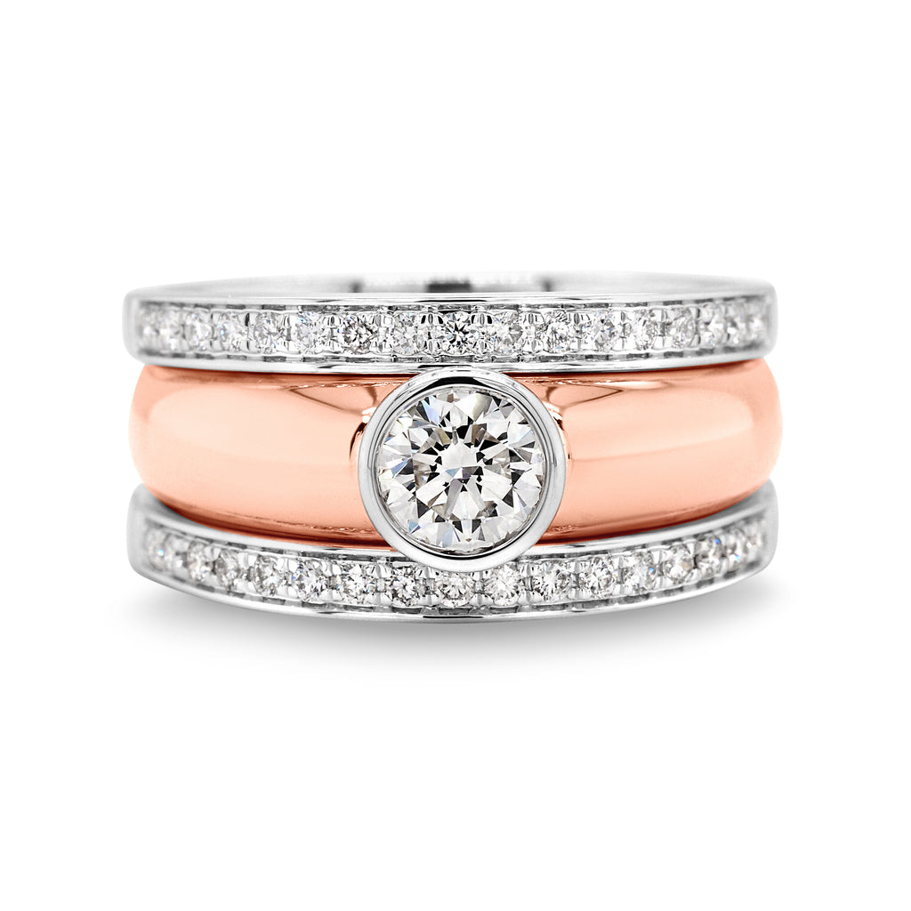 9ct Rose Gold Lab Created Diamond Bezel Set Diamond Sides TW